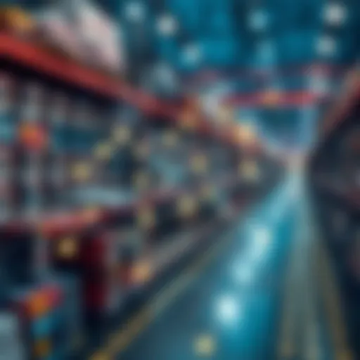 A visual representation of blockchain technology connecting various sectors of supply chain management.