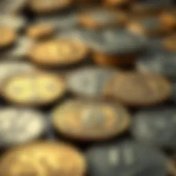 A detailed close-up of various collector coins showcasing historical designs