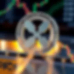 Ripple cryptocurrency logo with market trends
