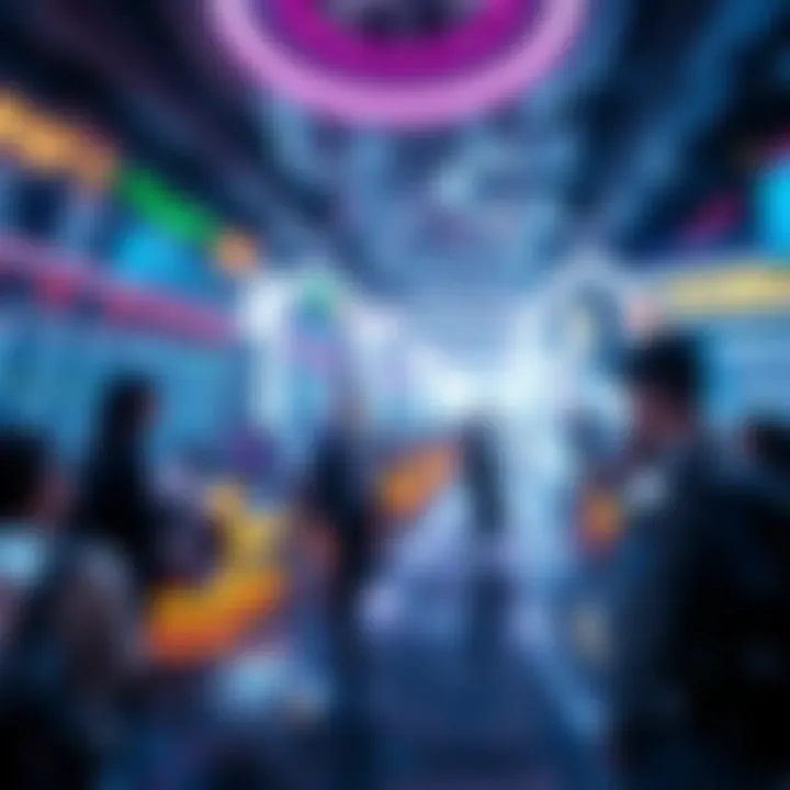 A futuristic representation of the NFT art market and cryptocurrency.