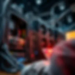 A detailed view of cryptocurrency mining rigs showcasing advanced hardware setups.