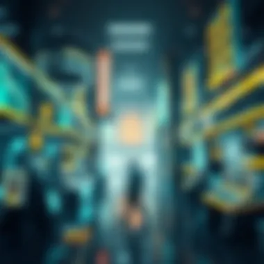 A futuristic marketplace within the metaverse emphasizing digital asset trading.