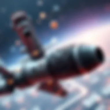 Graphical representation of blockchain technology integrated with aerospace imagery.