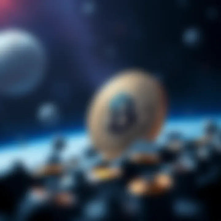 Conceptual image showing the future of space exploration intertwined with digital currencies.