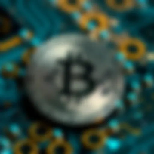 An abstract representation of digital currency symbols and blockchain technology