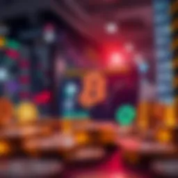 A digital illustration representing various cryptocurrency exchange platforms.