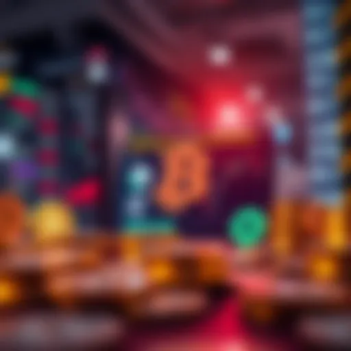 A digital illustration representing various cryptocurrency exchange platforms.