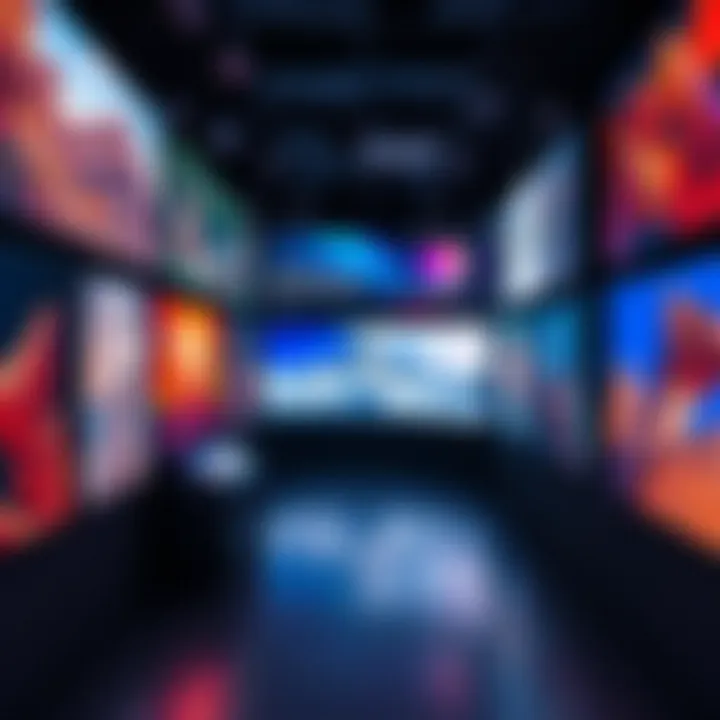 A gallery showcasing NFT art screens with various digital artworks
