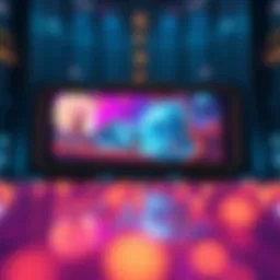 A futuristic NFT art screen displaying vibrant digital artwork