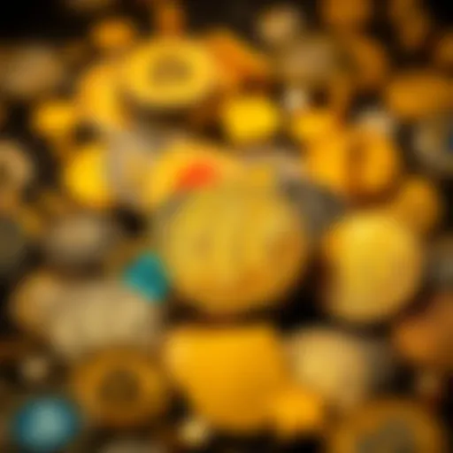 Diverse Cryptocurrency Transactions Illustration showing diverse cryptocurrency symbols representing various types of transactions