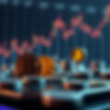 Symbols representing different cryptocurrencies with upward trend