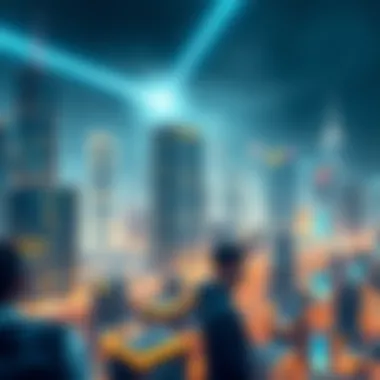 Envisioning a Cashless Society A futuristic cityscape showcasing cashless transactions