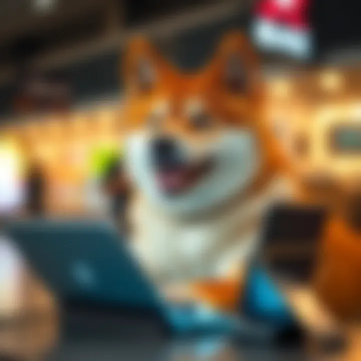 A Shiba Inu interacting playfully with modern digital devices