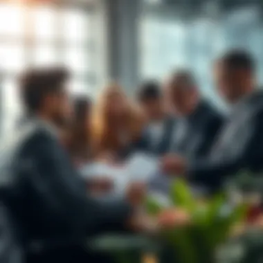 A group of diverse investors analyzing data and making strategic decisions